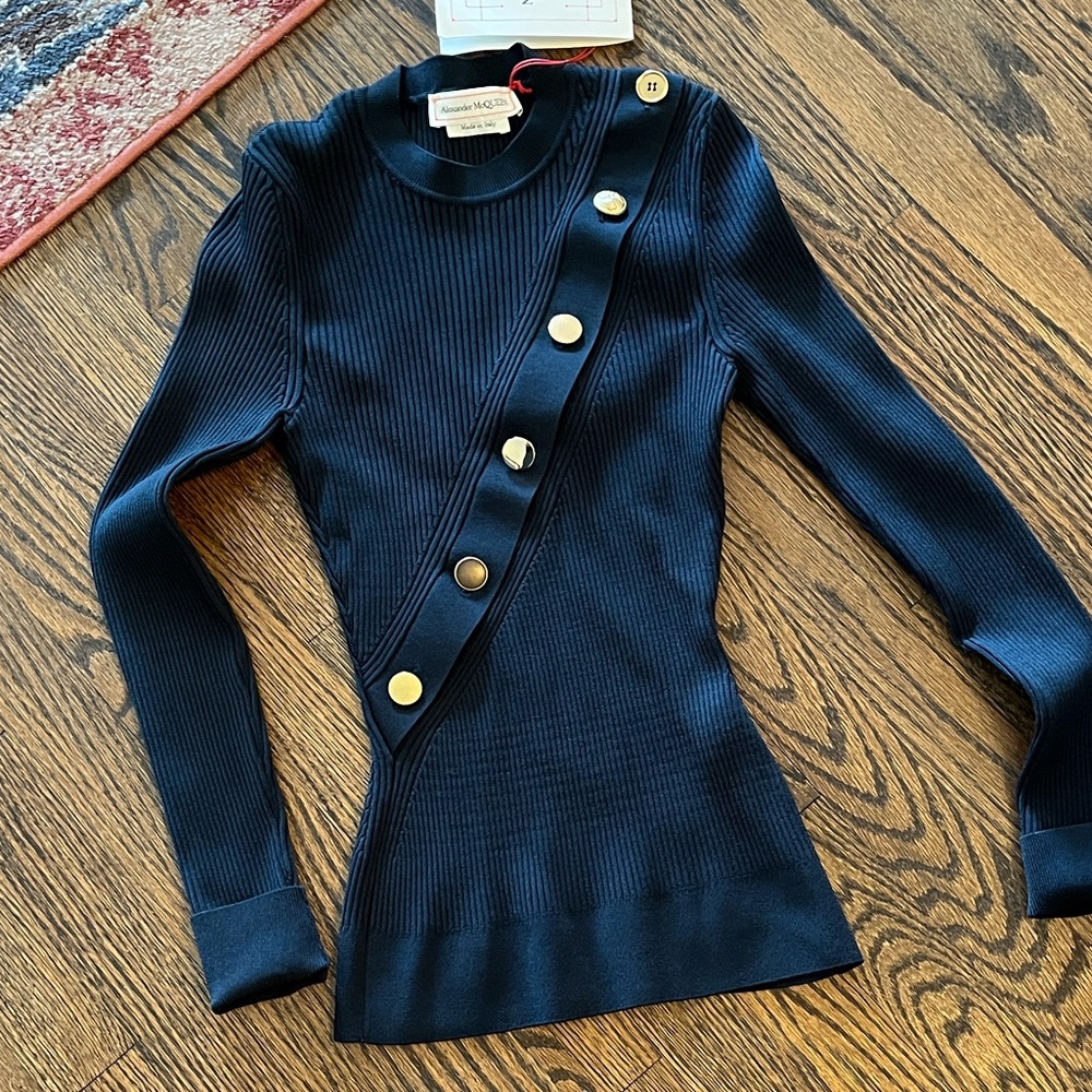 Alexander McQueen Navy Knit Top Authentic NWT